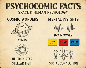 Retro space and psychology facts illustration in vintage newspaper style, old science print